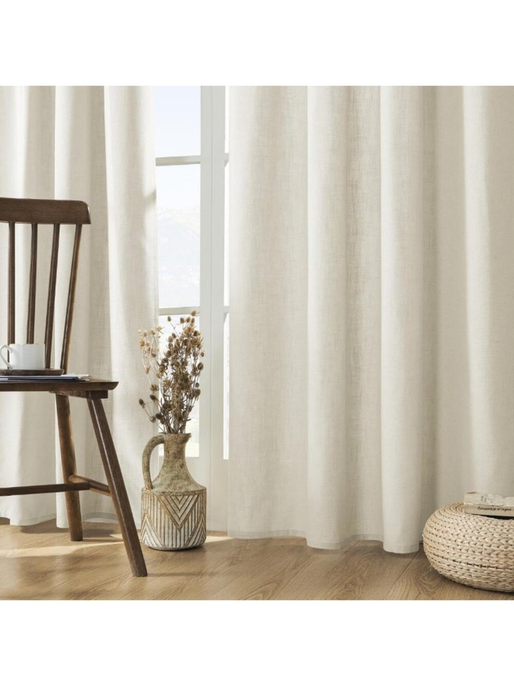 Light Filtering Linen Curtains 84" Length, 2 Panels, Back Tab Rod Pocket Drapes